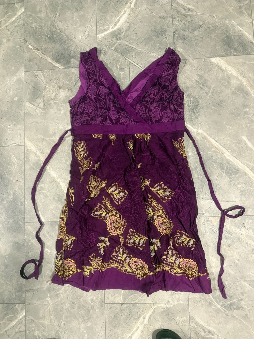Esprit Purple Mini Wrap Dress with Gold Floral Motif